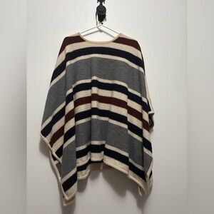 100% Merino Wool Ann Taylor Striped Poncho in Gray, Cream, and Burgandy